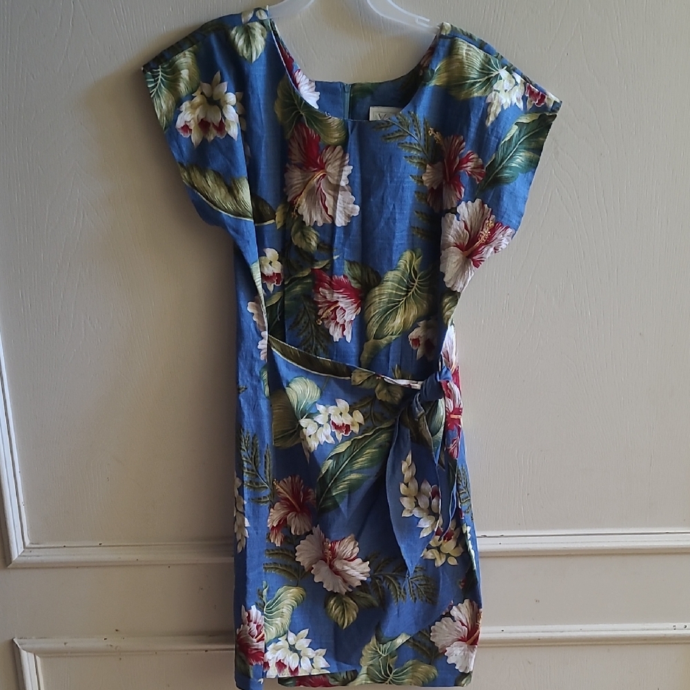 Vintage Young Hawaii Half Wrap Floral Blue Dress Sz S